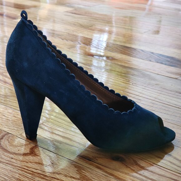 MARC by MARC JACOBS Blue Suede Peep Toe Scalloped Pumps - Picture 1 of 7